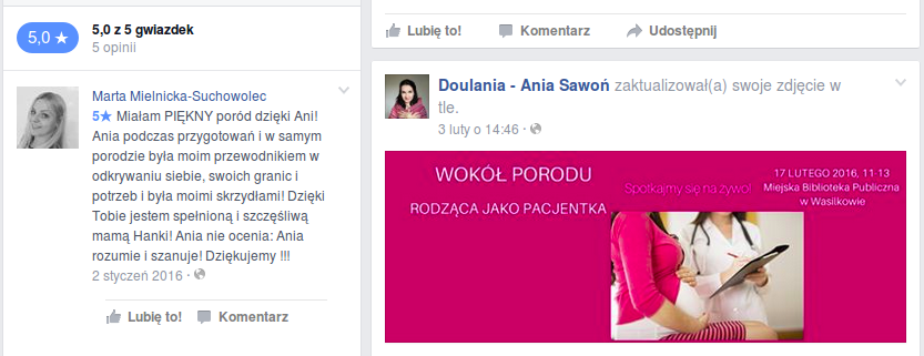 Wypowiedź jednej z kobiet, którym pomogła Doulania - Ania Sawoń, fot. screen z Facebooka Doulania - Ania Sawoń
