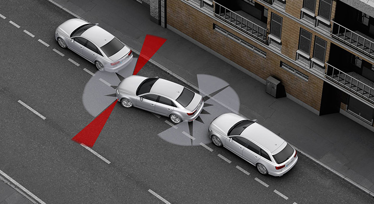Asystent parkowania w Audi wykorzystuje czujniki ultradźwiękowe, fot. Audi